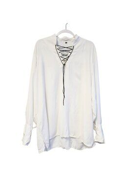 Mens White Lace-Up Long Sleeve Tunic Shirt  Size S/M